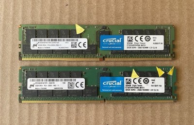 2x DAMAGE Crucial Micron 32G PC4-2666V  MTA36ASF2G72PZ-3G6D1 CT32G4RFD4266.36FD1