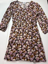 Nine West Sz L Mini Dress Women V-Neck 3/4 Sleeves Elastic Waist Floral Tan Pink