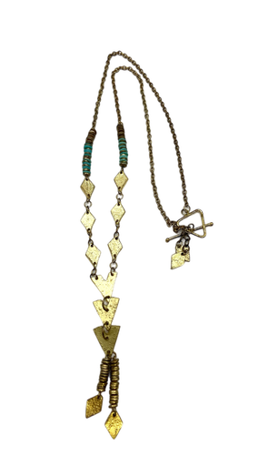 Vintage Türkis Perlen Struktur Goldfarben Y Tropfen Anhänger Halskette Boho Ethno - Bild 2 von 24