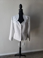 Metro Style Rayon Blend Blazer Womens Clothing White Silver Textured -M