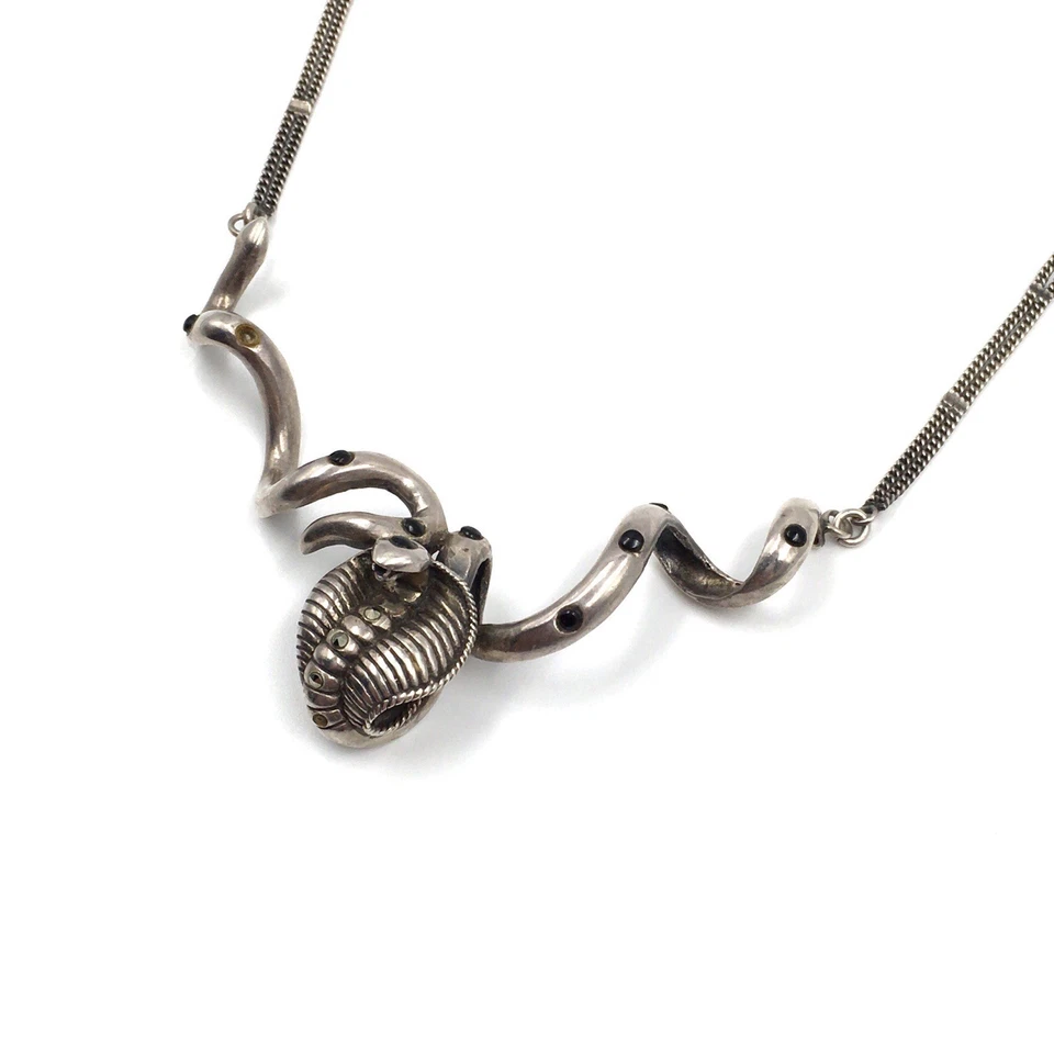 Collar 45cm Plata 925 Joyería Antigua Cobra Serpiente Collar Ónix Negro - Imagen 3 de 4