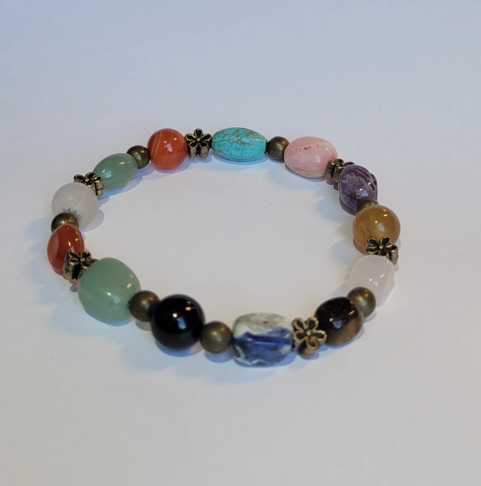 Amethyst Chalcedony Sodalite Agate Tigers Eye Gemstone Stretch Bracelet 7.5 Inch - Image 3 of 4