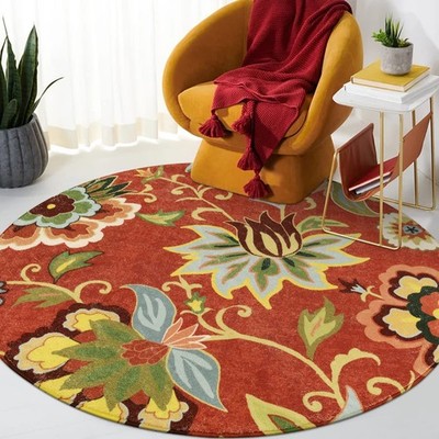 Lahome Red Floral 3 ft Round Rug, Washable Christmas Round Area Rugs Small No...