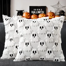 MIULEE Halloween Pillow Covers Set of 2 White Ghost Decorative Soft Throw Pillow