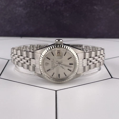 #44 Rolex 26mm Date Steel White Gold Silver Dial Vintage Ladies Watch 6917