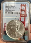 2021 (S) SILVER EAGLE NGC MS69 FROM THE 8TH SAN FRANCISCO BOX TYPE 1 BRIDGE CORE