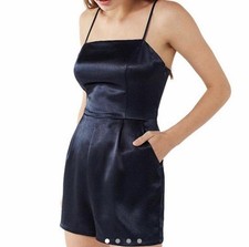 NWT Urban Outfitters Navy Blue Satin Romper Spaghetti Strap Size 8