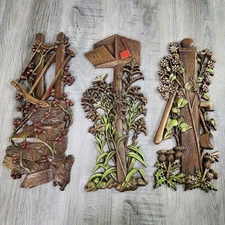 Vintage MCM Burwood Products Wall Decoration, 3 Piece Set, Pump, Mailbox, Fence