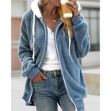 Women Fleece Hooded Coat Loose Fit Plush Jacket Warm Fuzzy Winter Outerwear Top
