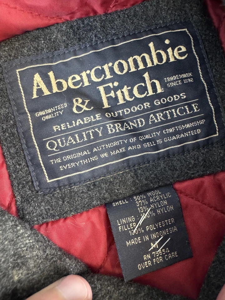 Abercrombie & Fitch Jacket Mens Large Wool Blend Charcoal Zip Quilted Lined - Image 2 of 4