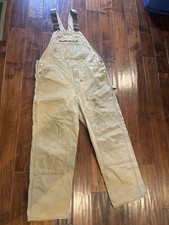 VTG Carhartt Bib Overalls Mens Brown Duck Canvas Work Double Knee No Tag READ