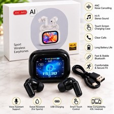 ANC-JM19 AI Sport Wireless Earbuds Bluetooth Headphones Touchscreen Charging Cas