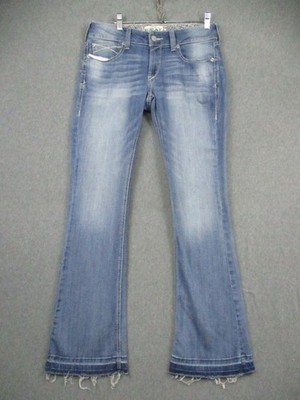 Ariat Real Jeans Womens 29R Bootcut Medium Wash Distressed Frayed Hem Western