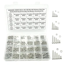 1200PCS Stainless Steel Hex Socket Head Cap Screws & Nuts Assortment Kit M1.6-M3