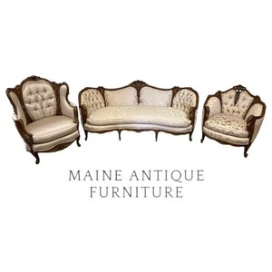 Antique French Victorian 3-Piece Carved Parlor Set - Sofa & 2 Chairs #22543