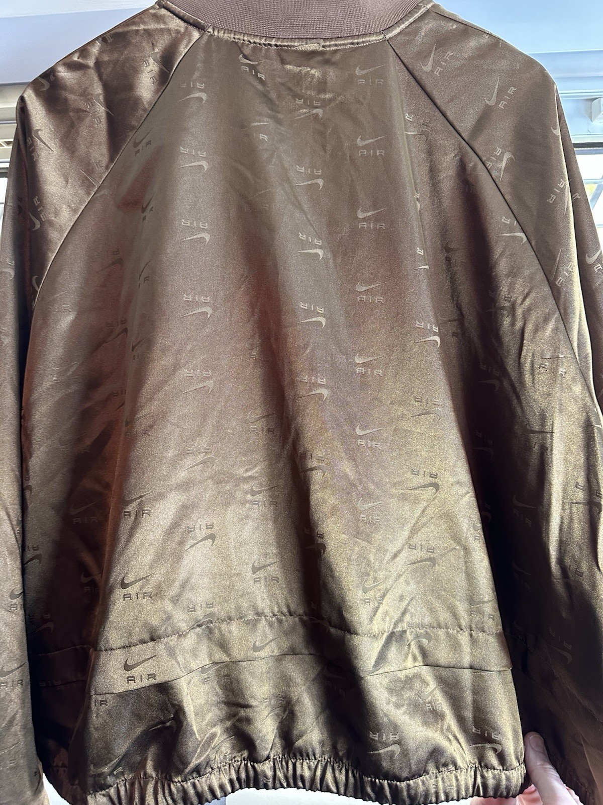 Nike Air Women’s Satin Jacquard Bomber Jacket – Brown Bronze – Size 2X image 7