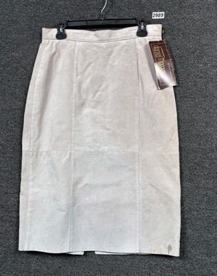 VTG Daniel Marcus Suede Leather Pencil Skirt Womens Size 6 Beige Western *READ