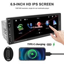 6.9 Inch Touchscreen Single Din Car Stereo Wireless CarPlay Multimedia Player