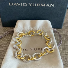 David Yurman Sterling Silver & 18k Gold 12mm Oval Cable Link Bracelet 8.25”