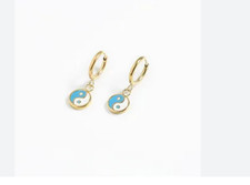 Evil eye yin yang huggie earrings- 2 PAIRS