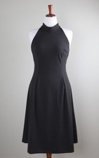 CALVIN KLEIN $139 Crepe Stretch Solid Black Pleated Midi Halter Dress Size 14