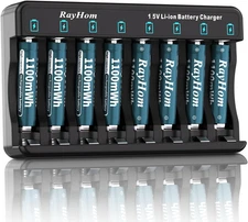 Rechargeable AAA Lithium Batteries with Charger, 8Pack Li-Ion Triple a Battery, 