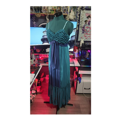 Rinascimento Teal & Blue Sweetheart Smocked Ruffle Maxi Dress (M)