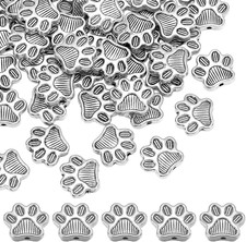 50 Pcs Paw Footprint Beads, Sliver Tibetan Style Alloy Dog Paw Print Loose Beads