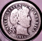 1914 BARBER SILVER DIME 10C