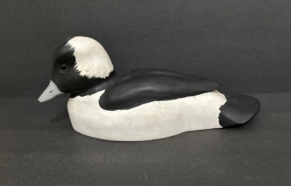 Vintage Hand-Carved Wooden Bufflehead Duck Decoy w/Glass Eyes Signed & Dated - Image 3 of 4