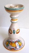 Vintage Deruta Hand Painted Candle Ceramic Holder, Italy,  8" Height