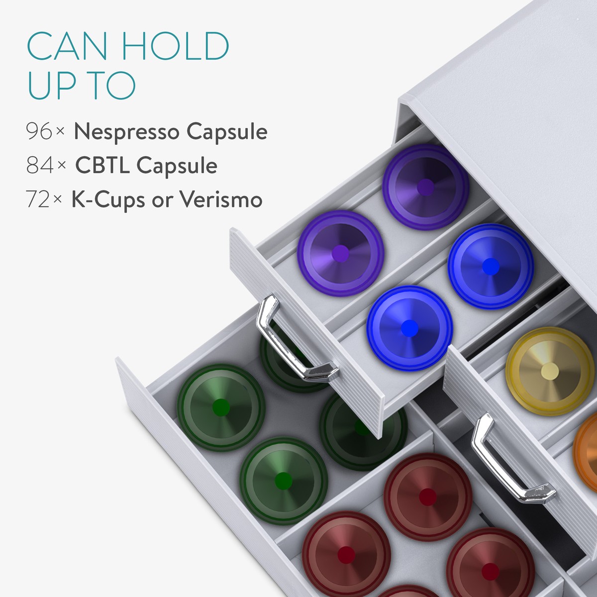 Porta Capsule Caffè Navaris In Bambù - Doppio Cassetto, Capienza 72 Capsule, Divisori Regolabili, Piedini Antiscivolo