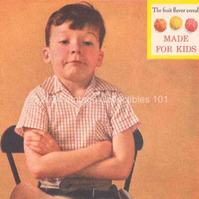 1957 Trix Cereal Little Boy arms crossed food kitchen photo art decor vintage ad