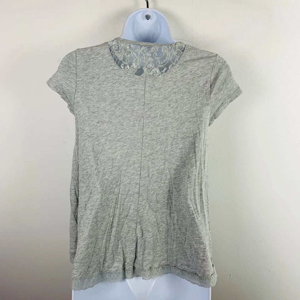 Camiseta túnica Sears para niñas talla XL gris manga corta informal pulóver ribete de encaje Foto 2 de 4