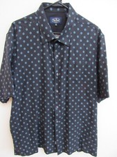 Nat Nast Traditional Fit Silk Blend Geometric Print Black Short-Sleeve Shirt XL