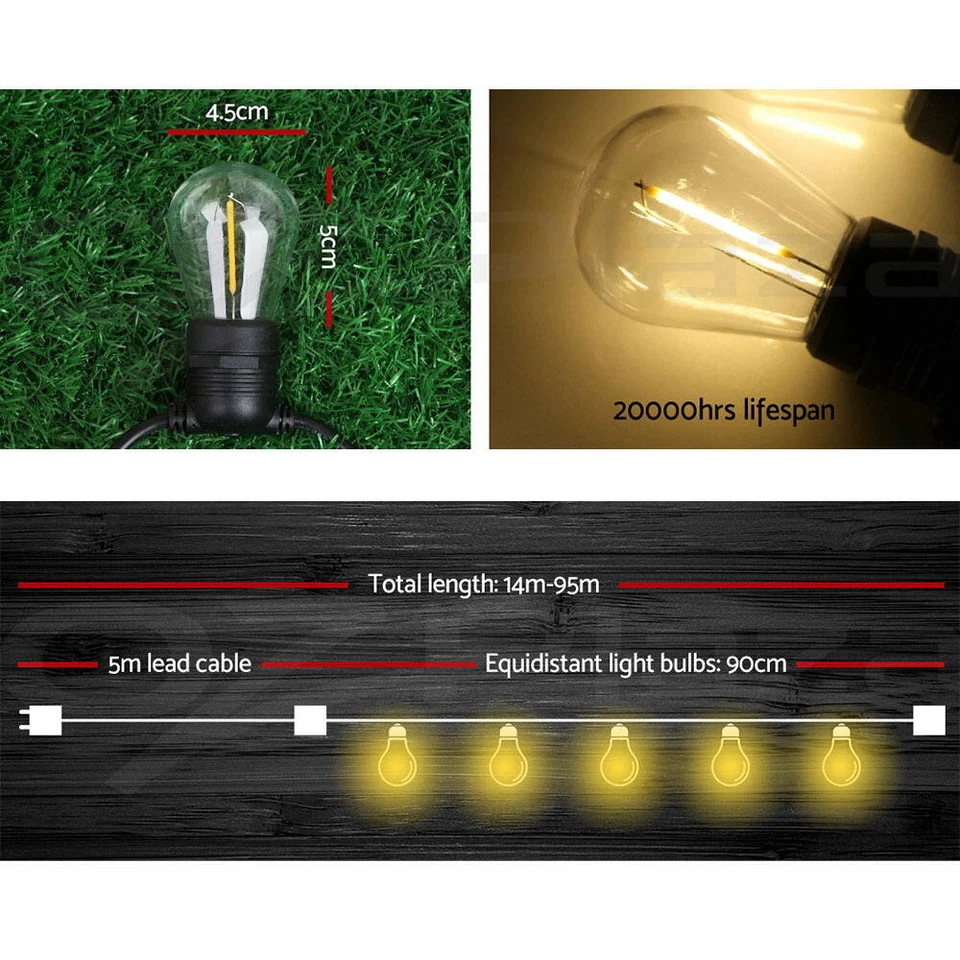 Jingle Jollys 14M-95M LED Festoon String Lights Christmas Outdoor Wedding Party - image 4 of 4