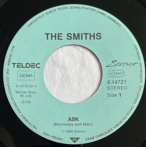 The Smiths - Ask/Cemetary Gates - Rare German 7" with Pic sleeve (Vinyl Record) - Picture 3 of 5