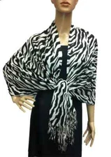 Pashmina Women's Scarf Wrap Shawl Black Zebra Print 77" X 27" (New)