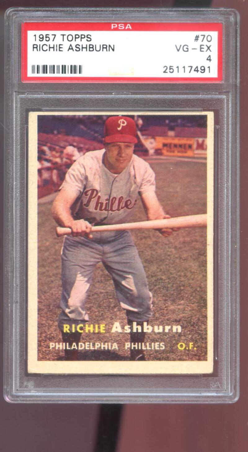 1957 Topps #70 Rickie Ashburn PSA 4 Graded Baseball Card Philadelphia Phillies
