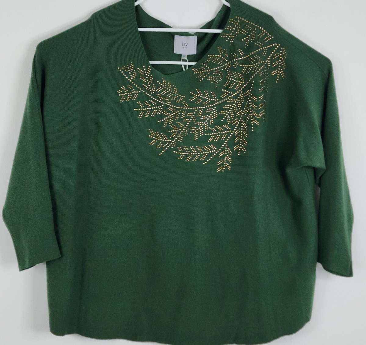 LIV Milano NWT Womens Long Sleeve Vegas Green Gold Leaf Sweater Blouse  Size 3X