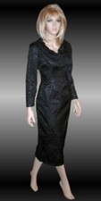 Vtg Bombshell Black Jacquard Wiggle Pencil Dress Princess Seams OOAK 36 26 36 T