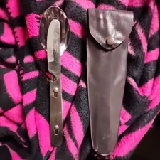 Vtg Camping Travel Cutlery Utensil Sleeve Case Stainless Steel Silverware 