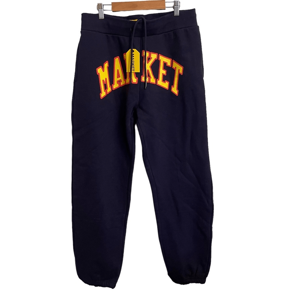 Market Navy Blue Collegiate Logo Sweatpants Yellow Red Graphic