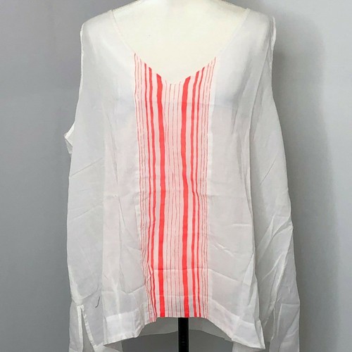 Old Navy Women XXL Blouse Tunic Sleeveless Striped Orange V-Neck White - Picture 3 of 8