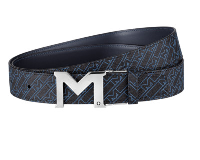 NEW IN BOX Montblanc M Buckle Palladium-Coated Belt 127699 Reversible BLUE