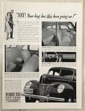 1939 magazine ad for 1940 Ford V-8 - 22 important improvements, interiors