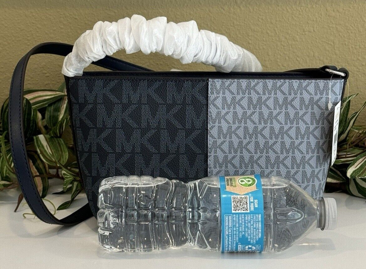 MICHAEL KORS JET SET SMALL TOP ZIP CROSSBODY BAG 2 TONE MK NAVY BLUE LOGO SILVER thumbnail 6