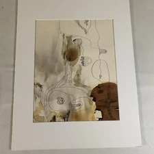 Drawing watercolor signed J Sprecher  7.5" X 9.5" With Matte