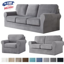 1/2/3 Seater Sofa Velvet Stretch Sofa Slipcover w/ Cushion Backrest Cover