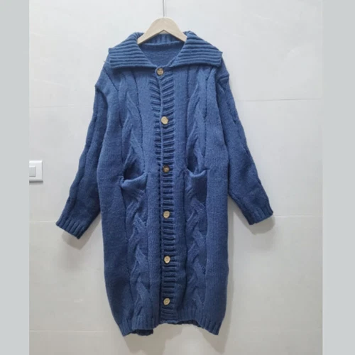 Damen Grobstrick Oversize Pullover vorne offen Tasche Mantel lang Maxi Cardigan - Bild 11 von 25